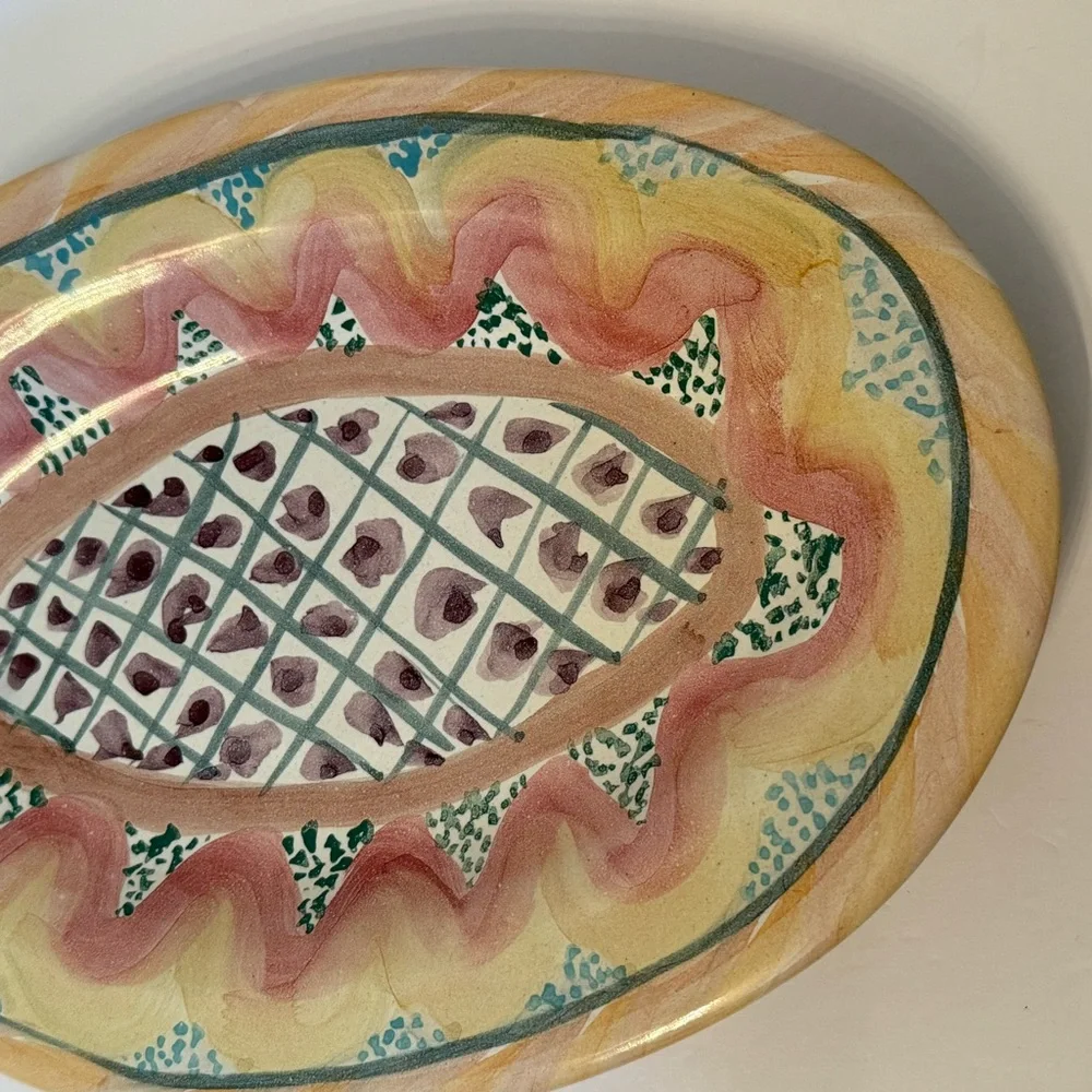 MACKENZIE-CHILDS PLATTER KEUKENHOF PATTERN OVAL RETIRED HAND PAINTED USA HOME